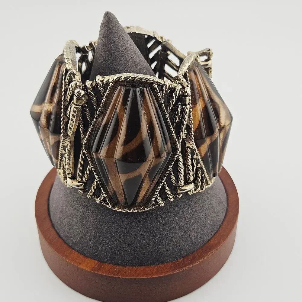 Vintage Silver Tone Chunky Panel Bracelet Animal Print Selro Style Twisted Metal